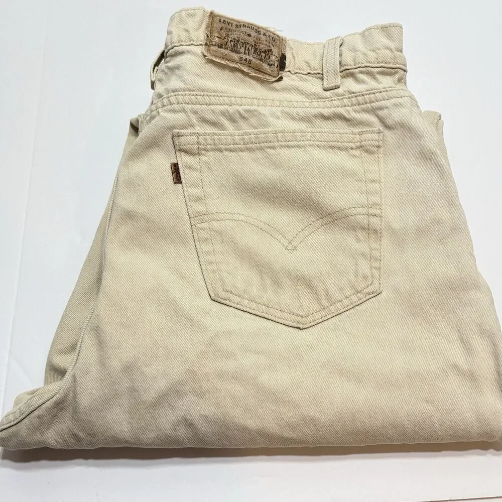 Vintage Levis 545 Jeans 37x38 Loose Fit Brown Tab Khaki Denim 90s Made in USA